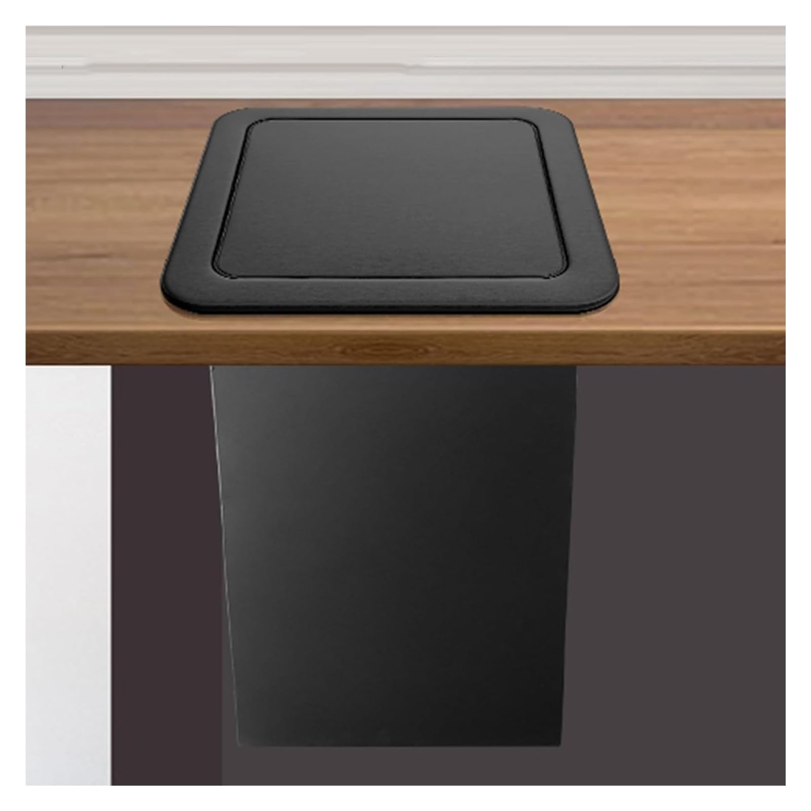 Built-in Countertop Trash Bin Lid， Square Trash Bin Waste Chute Lid, 304 Stainless Steel Balance Flap Cover(Black Lid+Black Bucket)