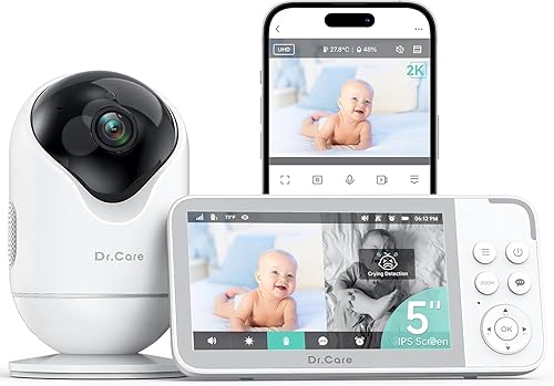 Miniatura 1 de Dr.Care VistaView Monitor inteligente WiFi para bebé, pantalla dividida 1080P de 5 pulgadas y control de aplicación de cámara 2K, alertas de grito y