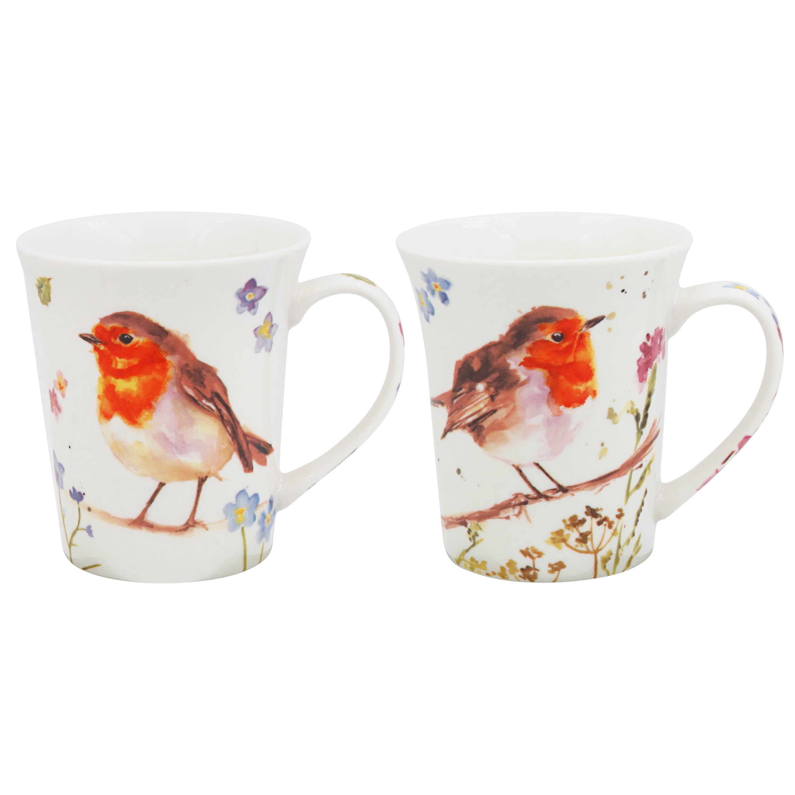 The Leonardo Collection Robin By Jennifer Rose Robins - Set di 4 tazze da 300 ml in porcellana fine per bevande calde e fredde, tazze da tè resistenti per casa e ufficio, belle tazze da caffè per