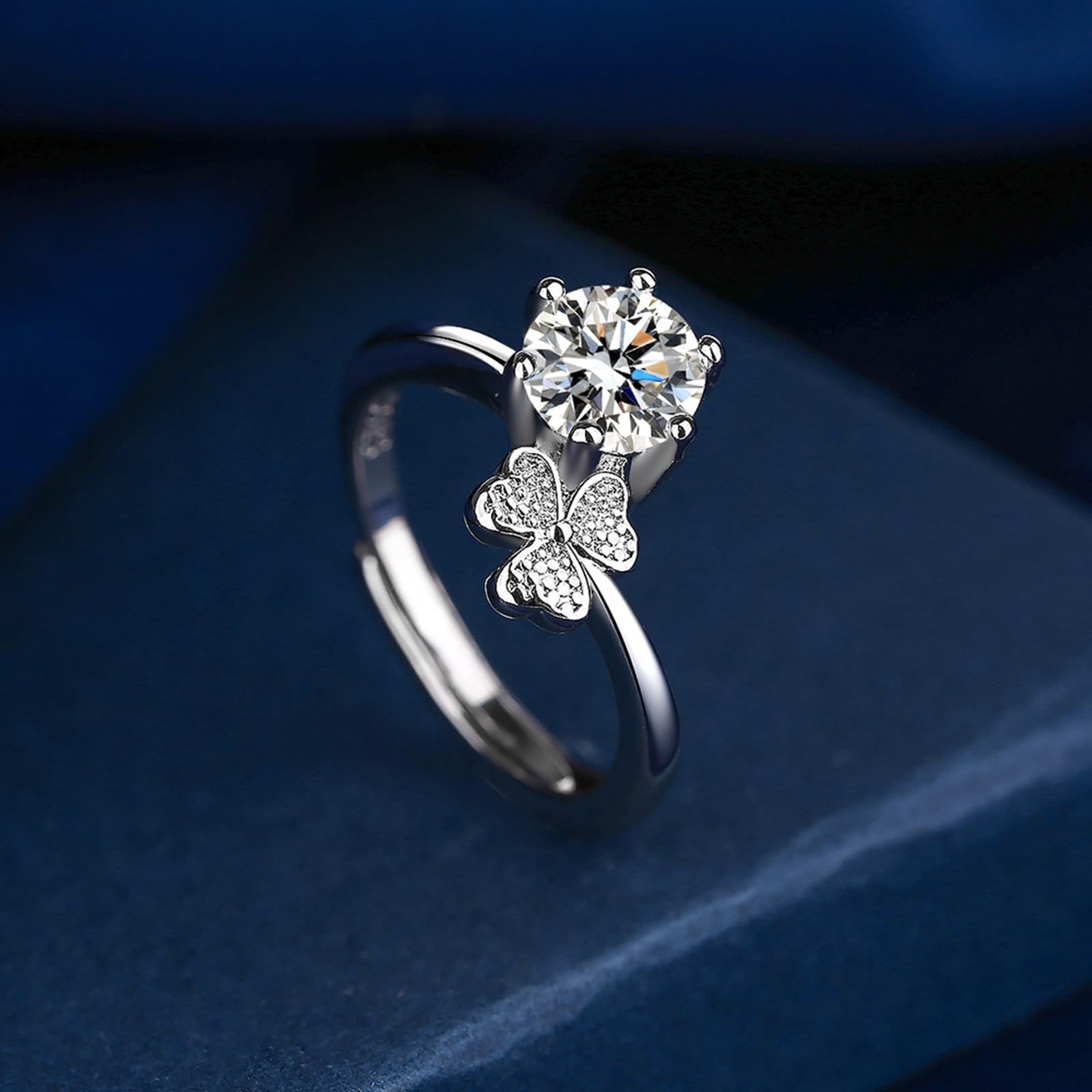 Wycian Wedding Ring Women Eheringe In Weißgold Silber 9K Labordiamant Kleeblatt mit Zirkonia Größe 45 (14.3) Modern für Mutter Weihnachten Personalisierbar