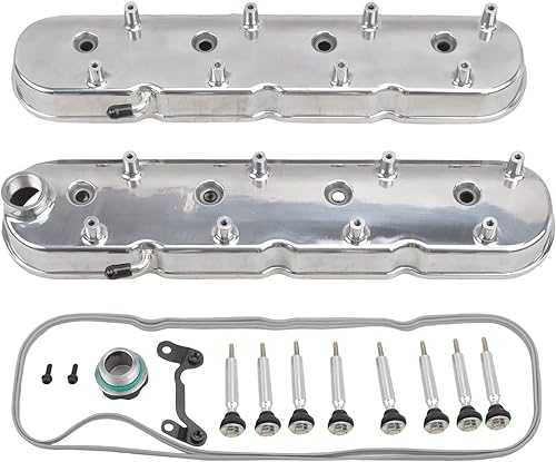 Miniatura 36 de Cubiertas de válvula de aluminio con aletas compatibles con bloque pequeño Chevy 58-86 Tall 327 350 400 - Plata pulida Plateado (sliver)