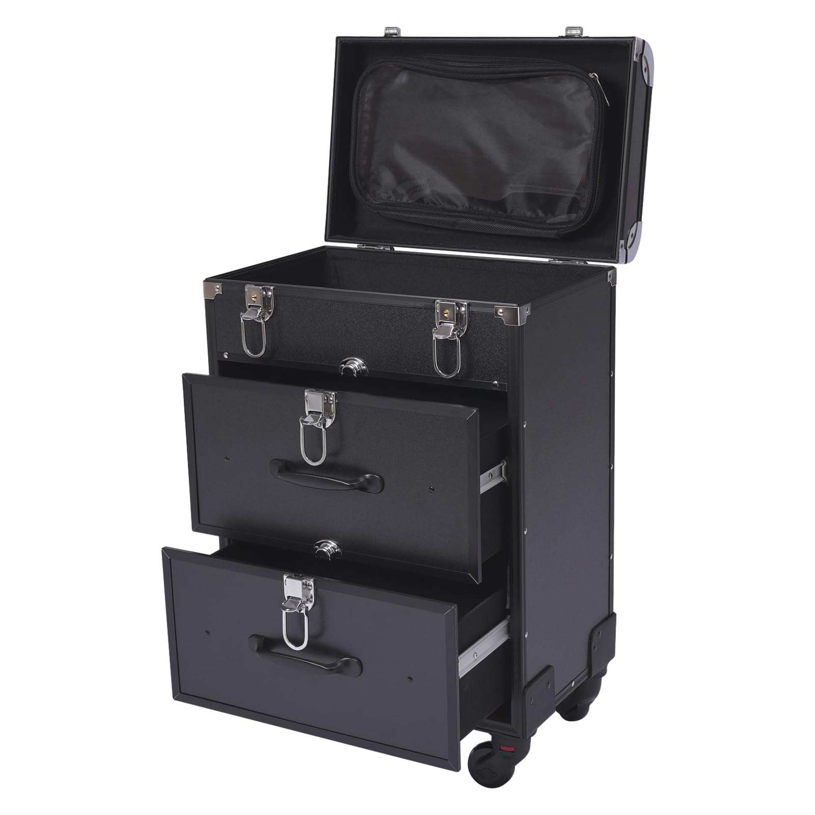MUSESPANI Black Rolling Makeup Case, Large Cosmetic Trolley with Locks, Make up Bag with dividers, Cosmetics Storage Organizer for On The Go Makeup/Nail Art/Hair Styling,
