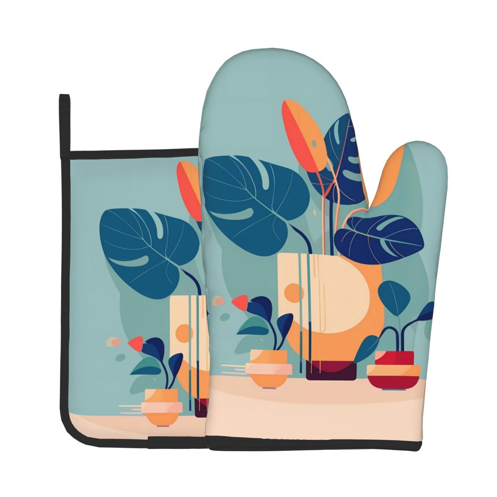Oven Mitts and Potholders Set of 2 for Kitchen Baking Cooking GrayBlue Orange Turtleback Bamboo Thick and Durable