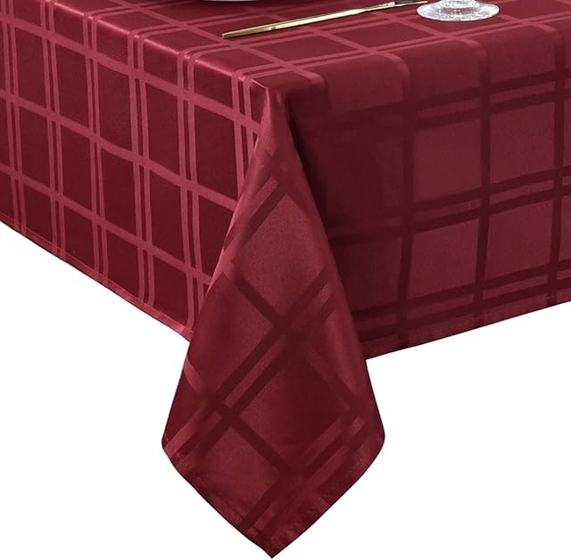 Rectangle Tablecloth Checkered Style Polyester Table Cloth Spillproof Wrinkle Resistant Shrinkproof Heavy Weight Table Cover Kitchen Dinning Tabletop(Rectangle/Oblong,152 x 259cm(8-10 Seats),Red)