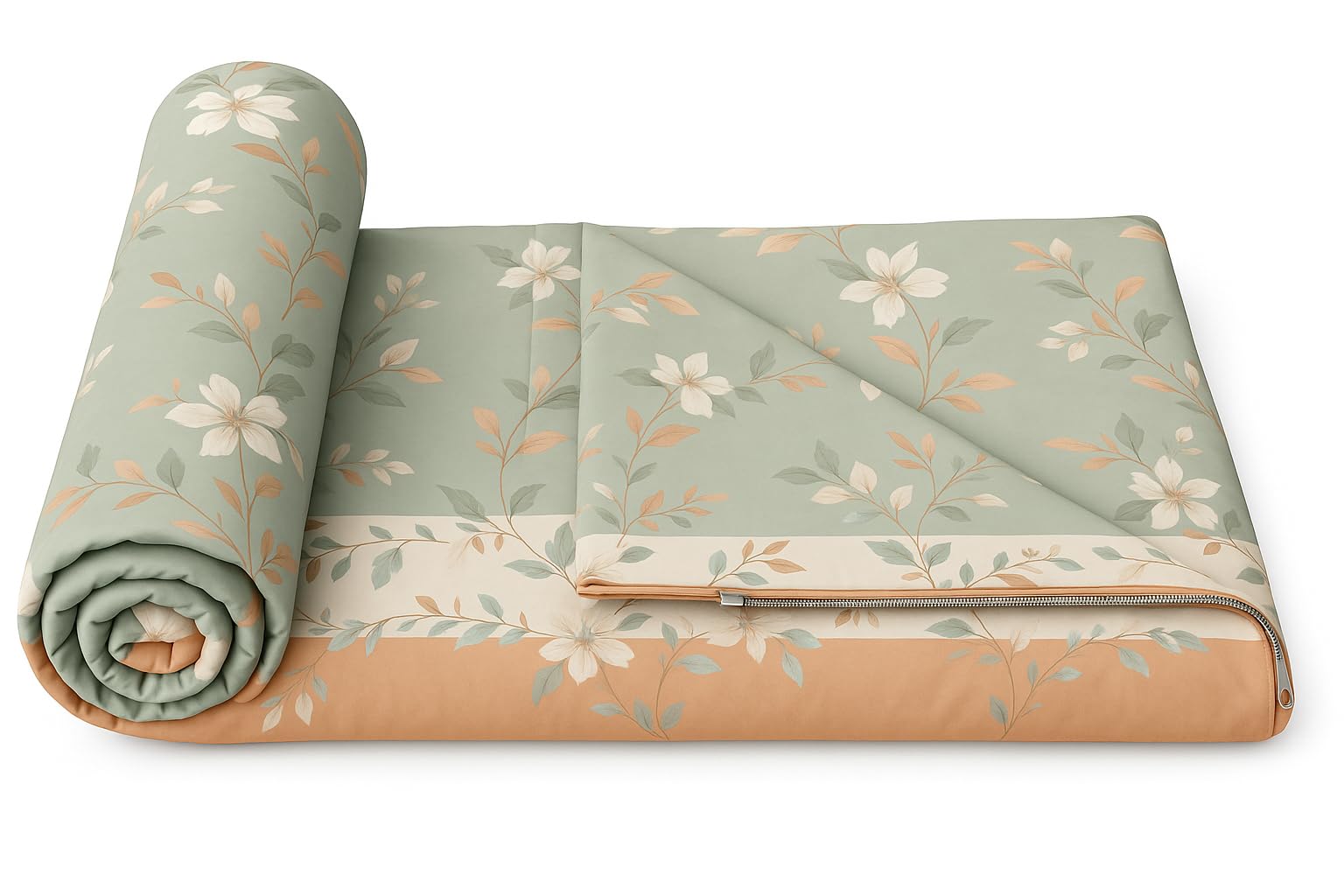 Super Premium Quilt Cover Double Bed with Zipper Blanket Cover/rajai Cover/Comforter Cover/Duvet Cover King Size Soft Cotton Breathable Skin Friendly Stuff 90x100 Inches, Color- Beige and Green