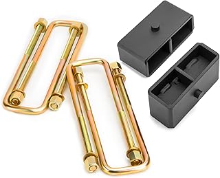 Dynofit 2'' Rear Leveling Lift End Block Kit and Extra Long Square Leaf Spring Axle U Bolts for Silverado Sierra 2WD 2X2 4WD 4X4 2007-2019, Lift Block Kits Fit for Silverado Sierra 1500 07-21