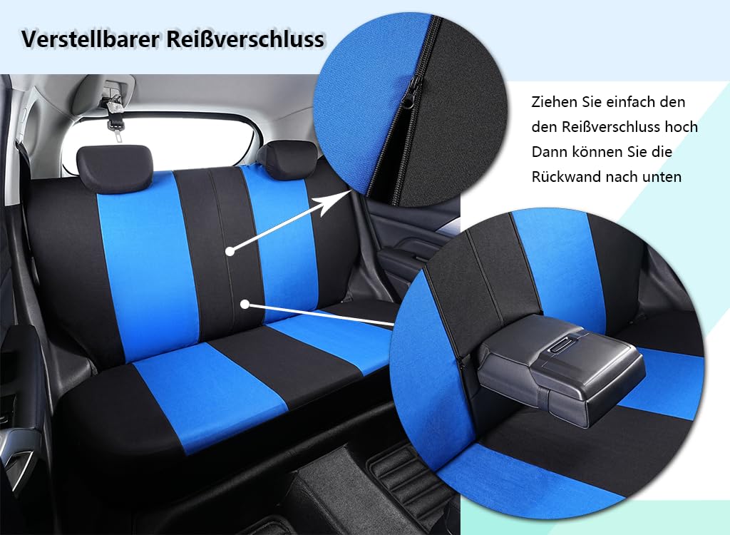 Fundas de asiento de coche para Dacia Duster Jogger Logan Logan Stepway Sandero Sandero Stepway – Juego completo de protectores de asiento de poliéster (azul)