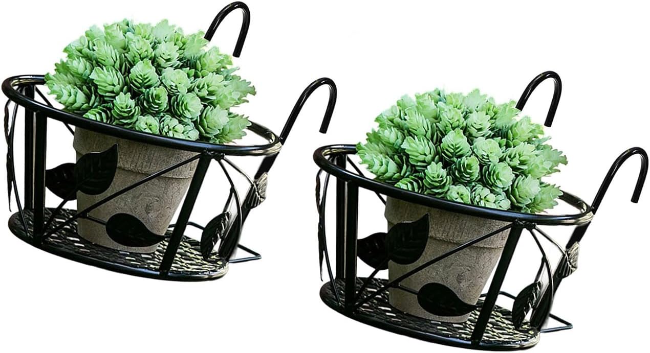 2pack Stable Metal Hanging Planter Brackets Homes Decorative Organizers for Balcony Window Garden with Heavy Type Stable Iron Flower Pots Holder