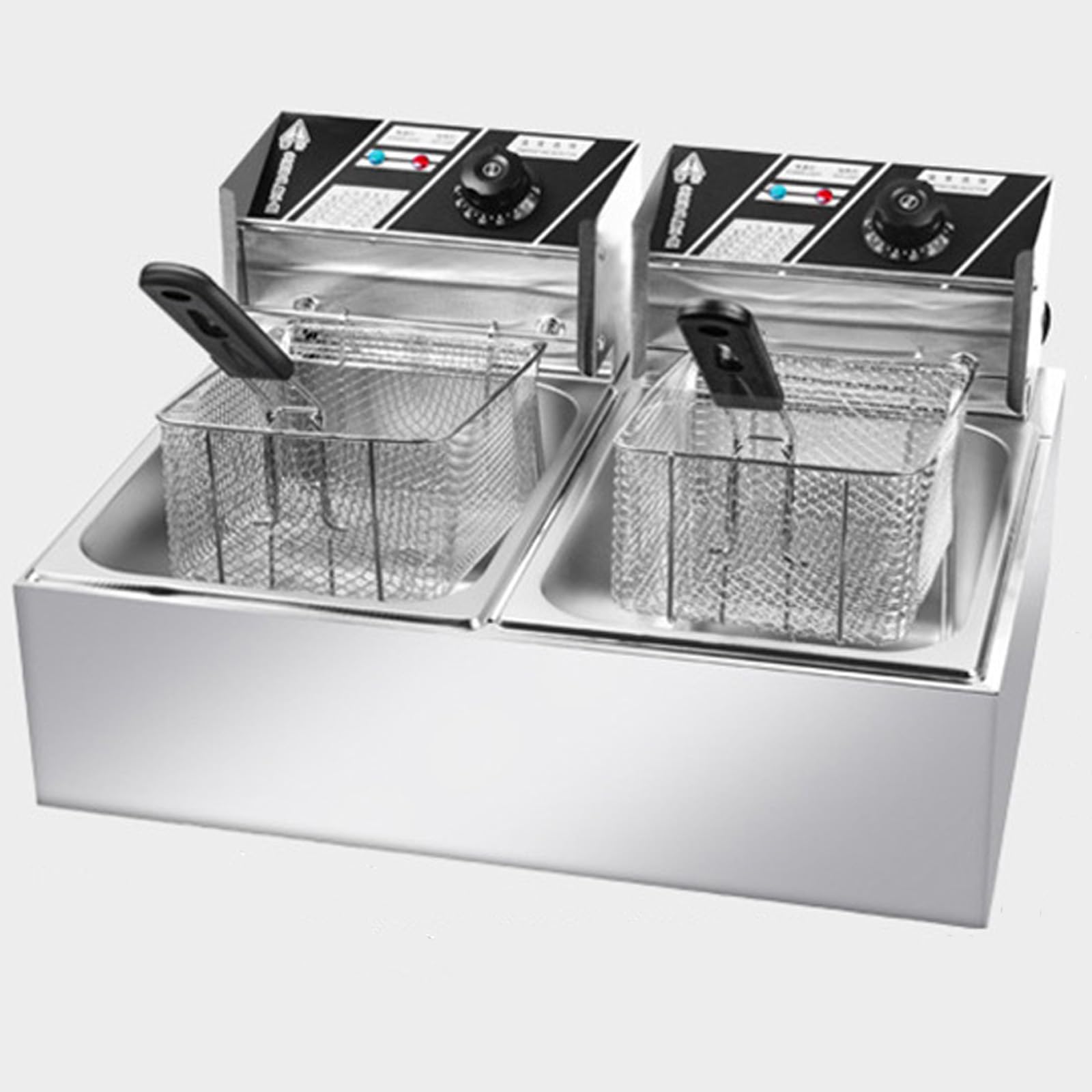 Double Friteuse Électrique Professionnelle 2x6L - Acier Inox 2x2500W Jusqu'à 200°C