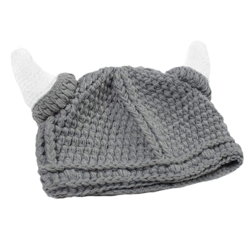 Lilinzhi Women's A Novelty Funny Knit Beanie Hat Parent-Child 3D Ox Horn Barbarian Viking Cosplay Stretch Skull For Dult Kids