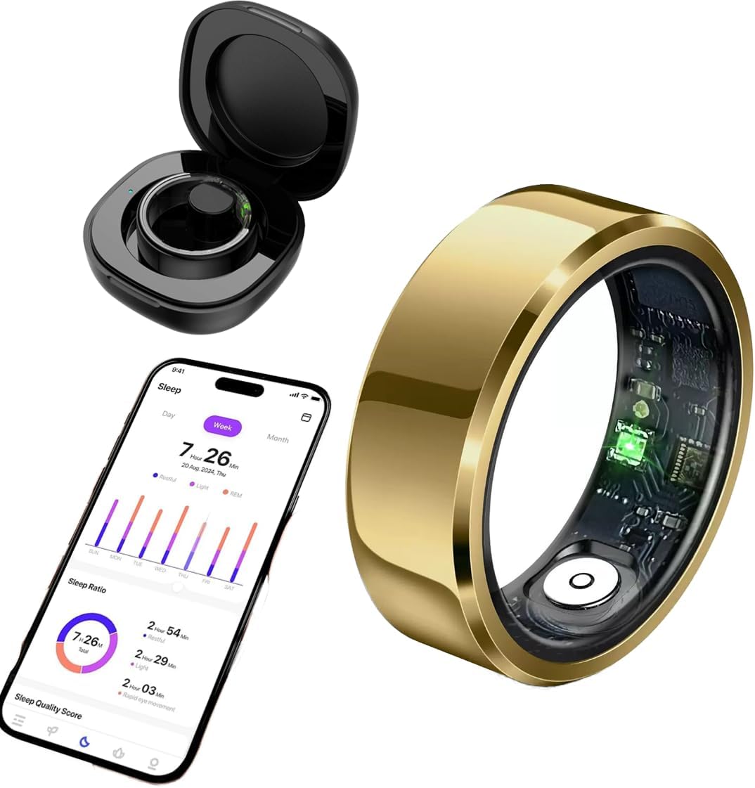 Smart Health Ring for Women Men Fitness Tracker with Heart Rate, Blood Oxygen, Blood Pressure, Sleep Monitoring, Step Counting, IP68 Waterproof for iOS and Android