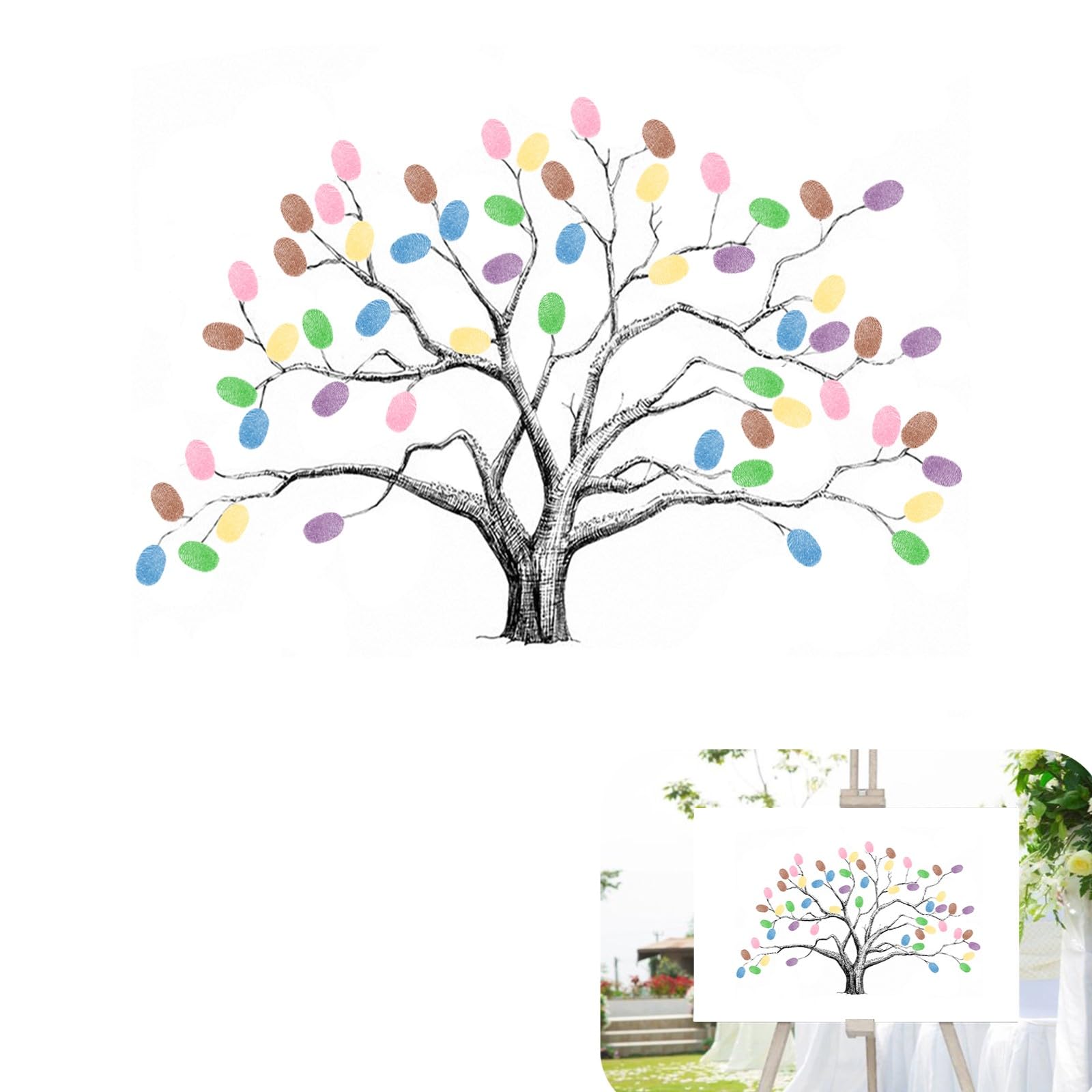 Arbre à Empreintes de Mariage Toile Livre d'or 30x40cm Personnalisé
