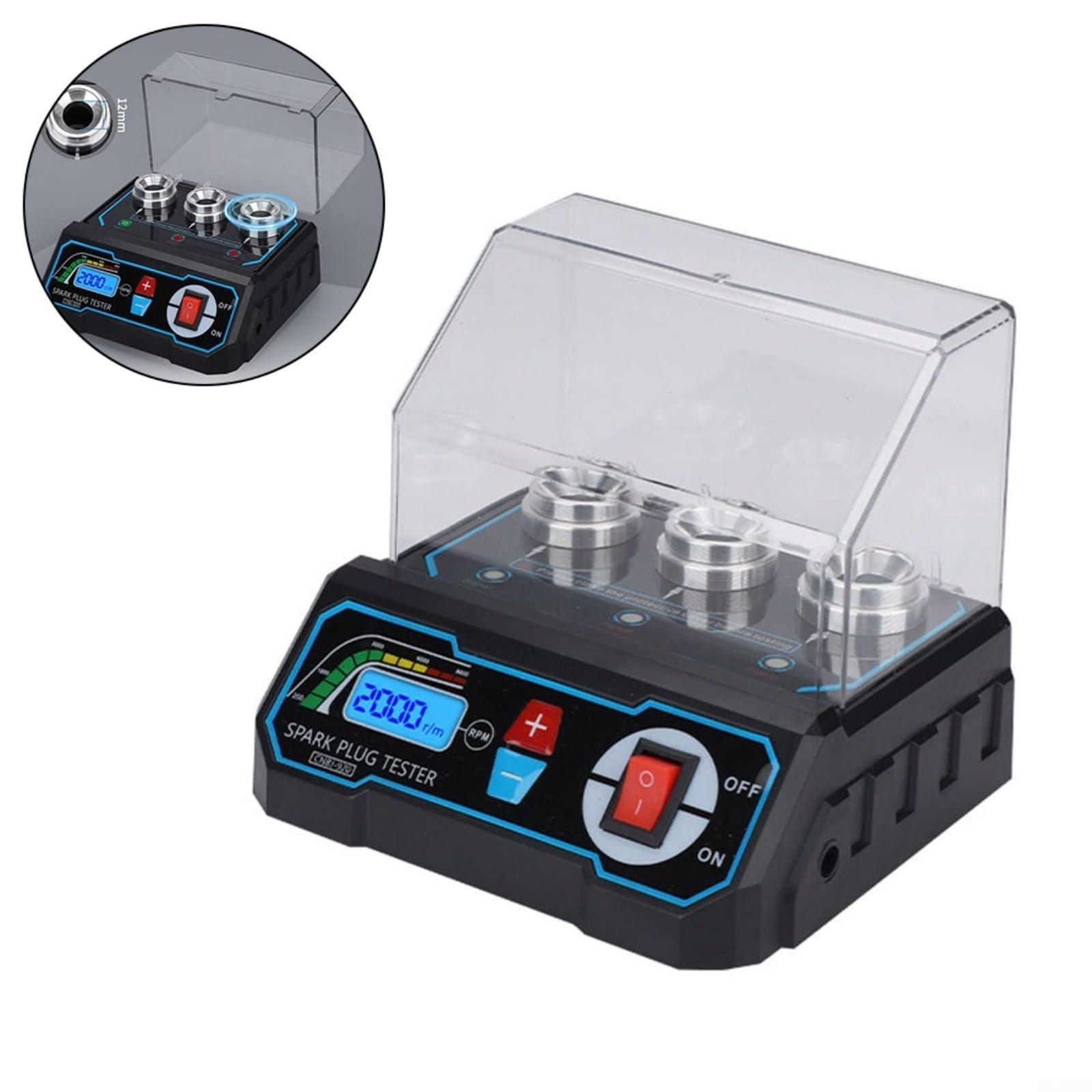 Probador de encendido de 12 V, 12 V, probador de bobina de encendido con pantalla LCD, comprobador de chispas de encendido ajustable de 3 agujeros para motores de coche