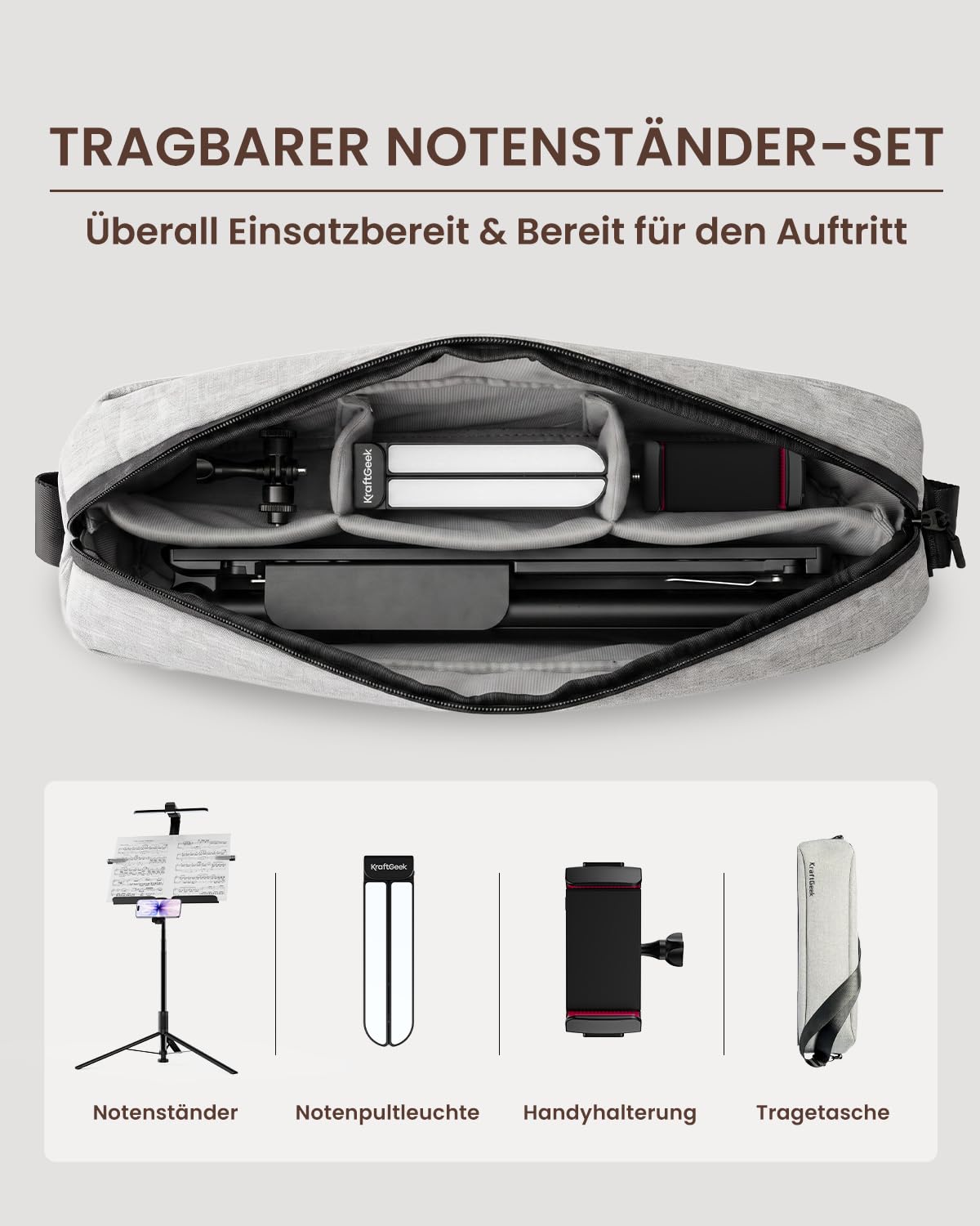 KraftGeek Capsule Notenständer-Set, 167cm Notenständer Klappbar Stabil