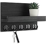 Key Holder for Wall, Decorative Key and Mail Holder with Shelf Has Large Hooks for Bags, Coats, Umbrella – Paulownia Wood Key Hanger with Mounting Hardware (9.8”W x 6.7”H x 4.2”D)