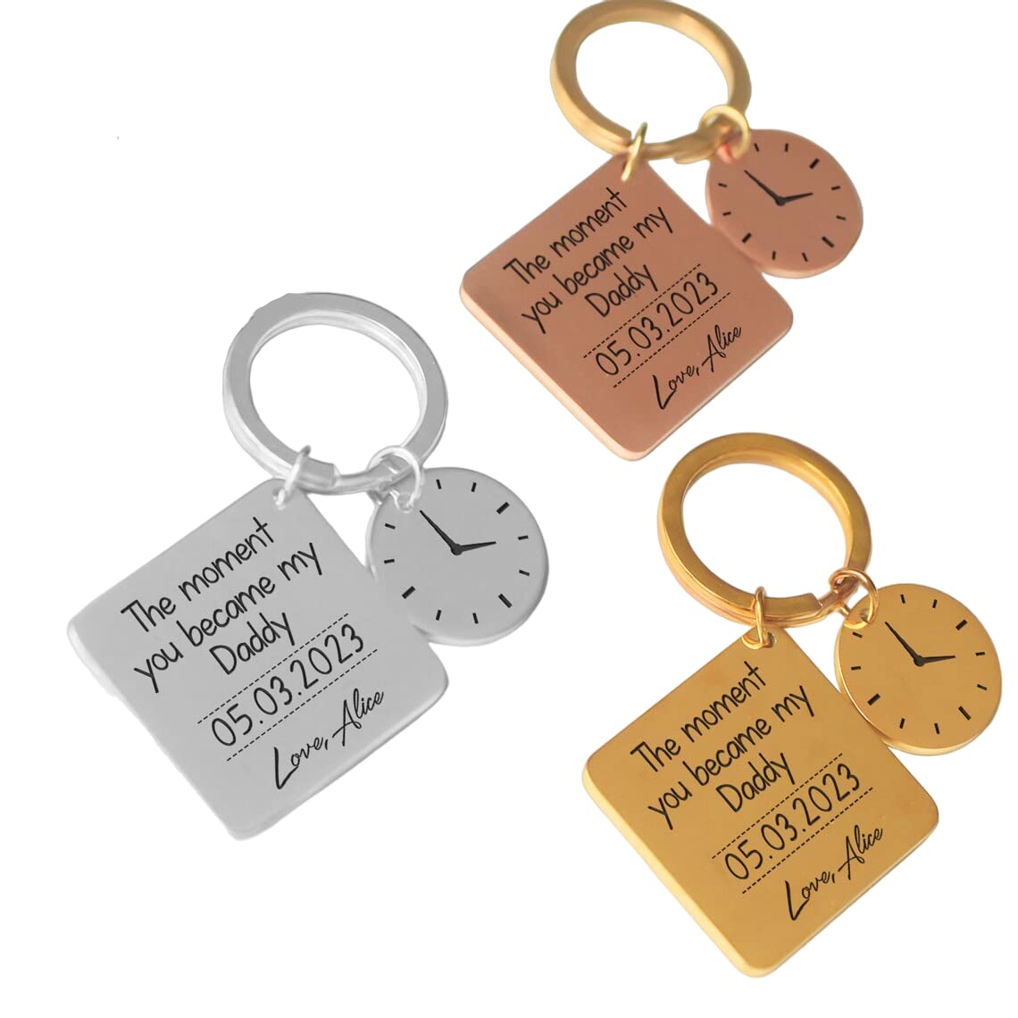 Customized gift for father, The Moment I Became a Daddy Keyring, Custom Keychain for memory, Father’s Day keychain, Gift for new dad, Personalized birth time and date-image-43