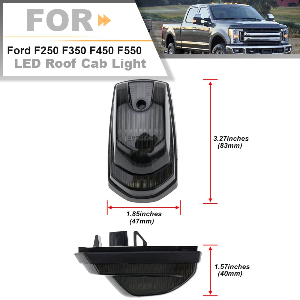 DERMOKA Cab Roof Top Marker Lights White Led Clearance Running Lamps For 2017-2022 Ford F250 F350 F450 F550 Super Duty Pickup Trucks, 5PCS (Smoked - View #11