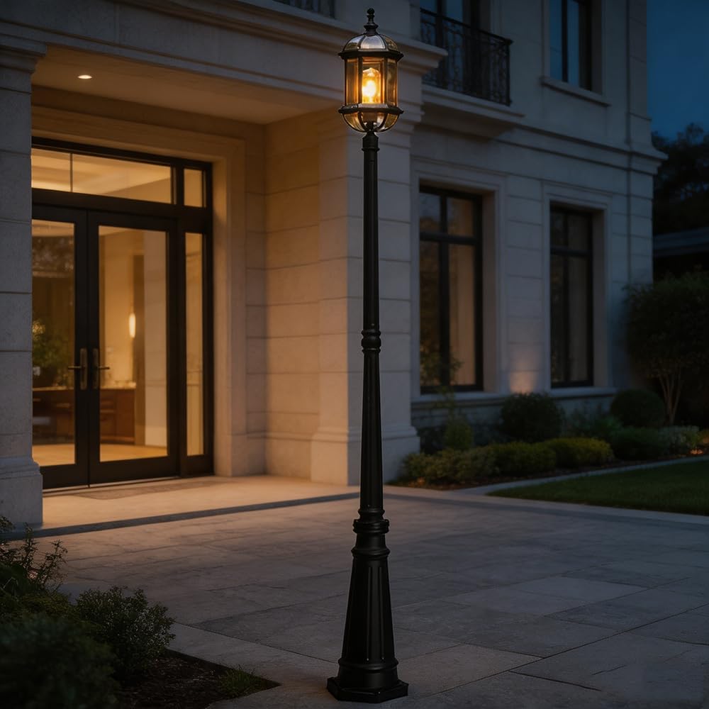 Zewnętrzna lampa podłogowa ogrodowa E27 Latarnia Vintage Słupek Aluminiowy Szklany