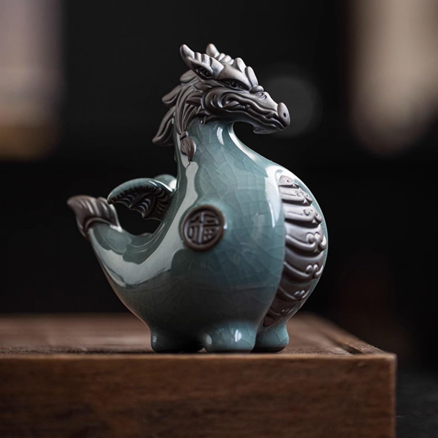 Fioletowe gliniane zwierzątka do herbaty. Uroczy ceramiczny zestaw do herbaty z figurką smoka, akcesoria, statua Loong, dekoracja biurka na ceremonię herbacianą