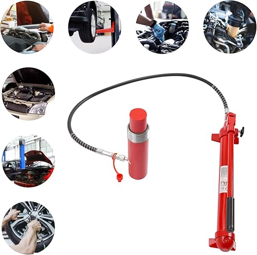 Miniatura 5 de Gato hidráulico Porta Power de 20 toneladas, kit completo de reparación de marco de Ram con tubo de aceite de 6 pies, rango de elevación de 5 1/3