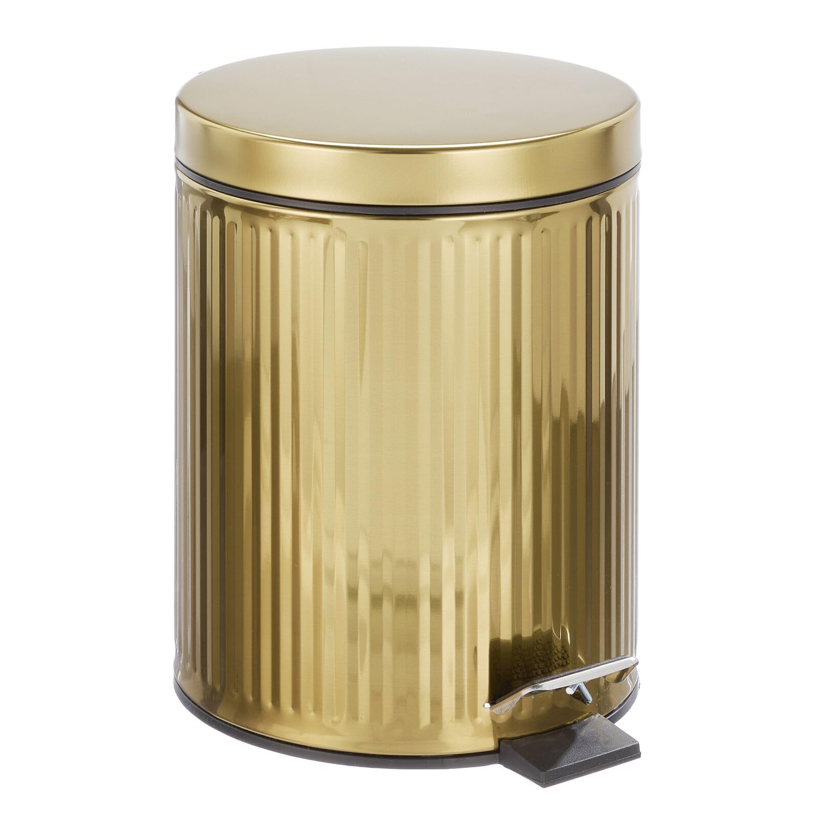 Amazon.com: mDesign Small Modern Fluted 5 Liter/1.3 Gallon Round Metal Lidded Step Trash Can ...