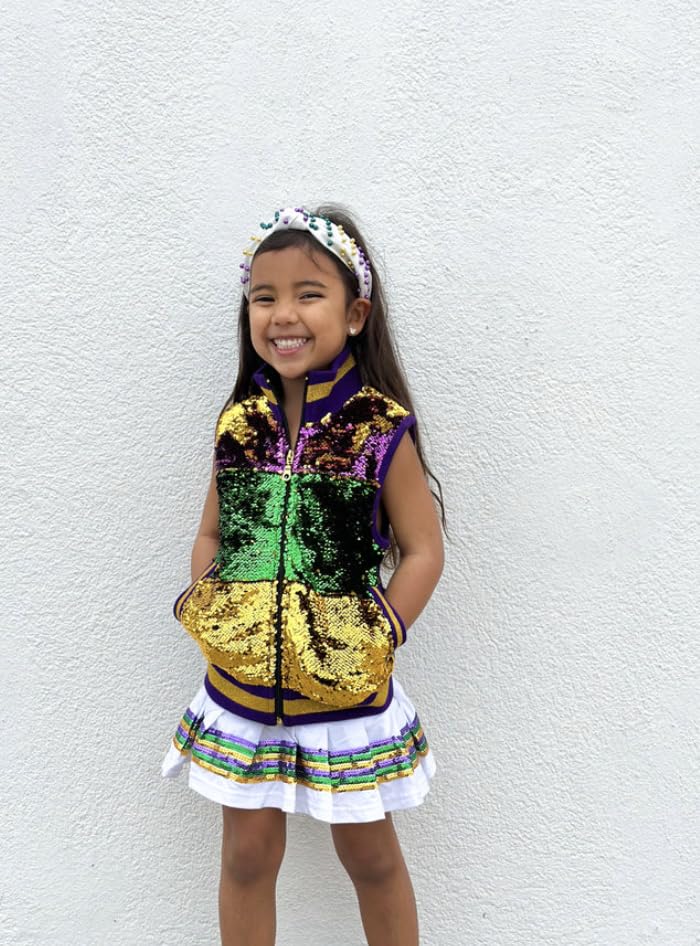 Purple, Green, and Gold Sequin Striped Mardi Gras Youth Vest2