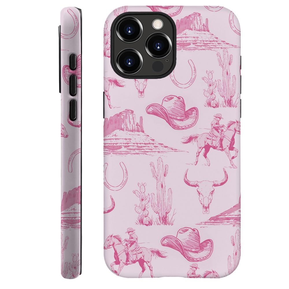 DAIZAG Case Compatible with for iPhone 16 Pro Max,Vintage Pink Cowboy Hat Horses Cacti Phone Case for iPhone 16 Pro Max for Girl Women Boy Men