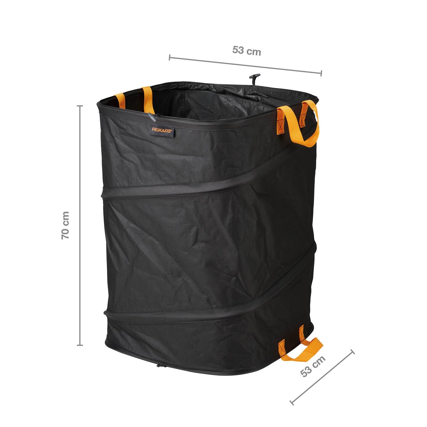 Fiskars Sac à végétaux pop-up avec poignées, Peu encombrant et pliable, Capacité : 175 l, Hauteur : 70 cm, Largeur : 50 cm, Noir/Orange, Ergo, 1028372