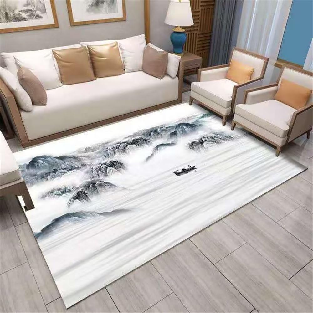 Decoration chambre fille ado tapis blanc et bleu doux de 180x250cm