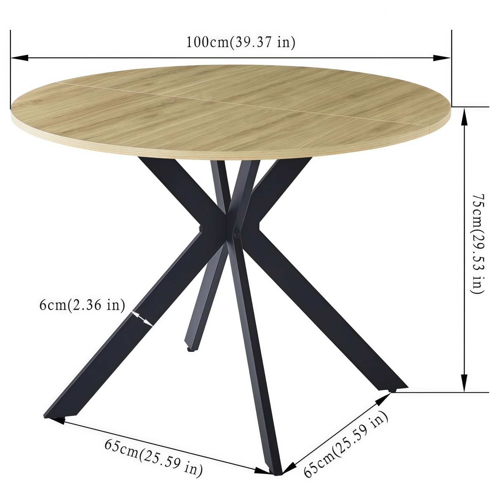 Tribesigns Ronde eettafel voor 4-6 personen, 118,5 cm keukentafel, eetkamertafel met solide metalen poten, ronde eettafel voor eetkamer, keuken