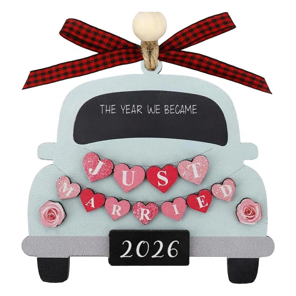 Wooden Wedding Car Ornament Couples Married Ornament Pendant Decoration 2026 Bride and Grooms Couples