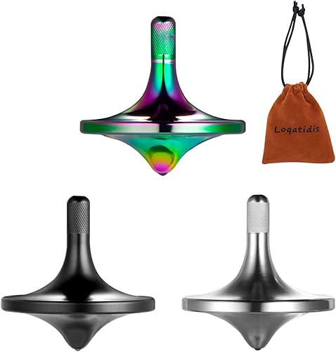 LOQATIDIS Parte superior giratoria de acero inoxidable, exquisitos juguetes EDC de metal bien hechos, giro largo tiempo equilibrio perfecto, ayuda a