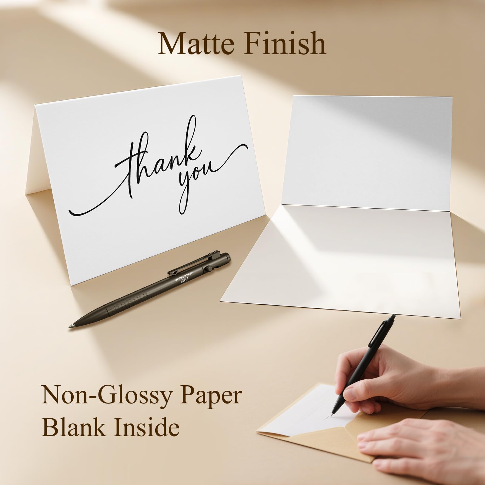 Paquete de 48 tarjetas de agradecimiento con sobres autoadhesivos y papel kraft y calcomanías a juego, diseño minimalista de 5 x 3.5 pulgadas, adecuadas para bodas, negocios, baby showers