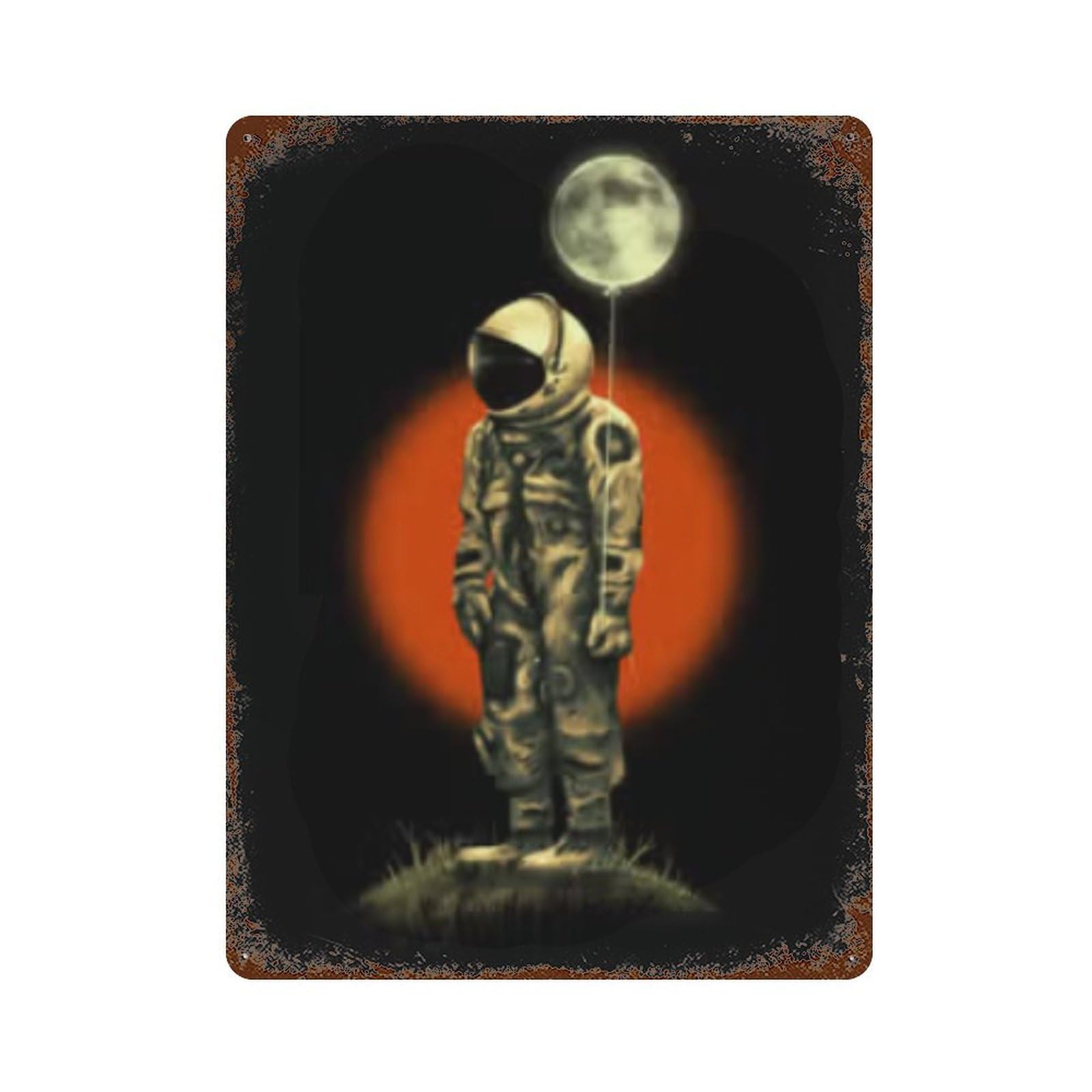Astronaut Floating Moon Balloon Distressed Metal Wall Sign 15.7"x11.8", Rustic Home Decor for Living Room, Hallway And Home Decor