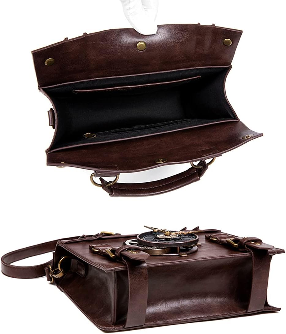 Messenger Bag Leather Retro Briefcase Steampunk Crossbody Shoulder Purse Satchel for Women Lolita Gothic Costume Accessory - Image 4