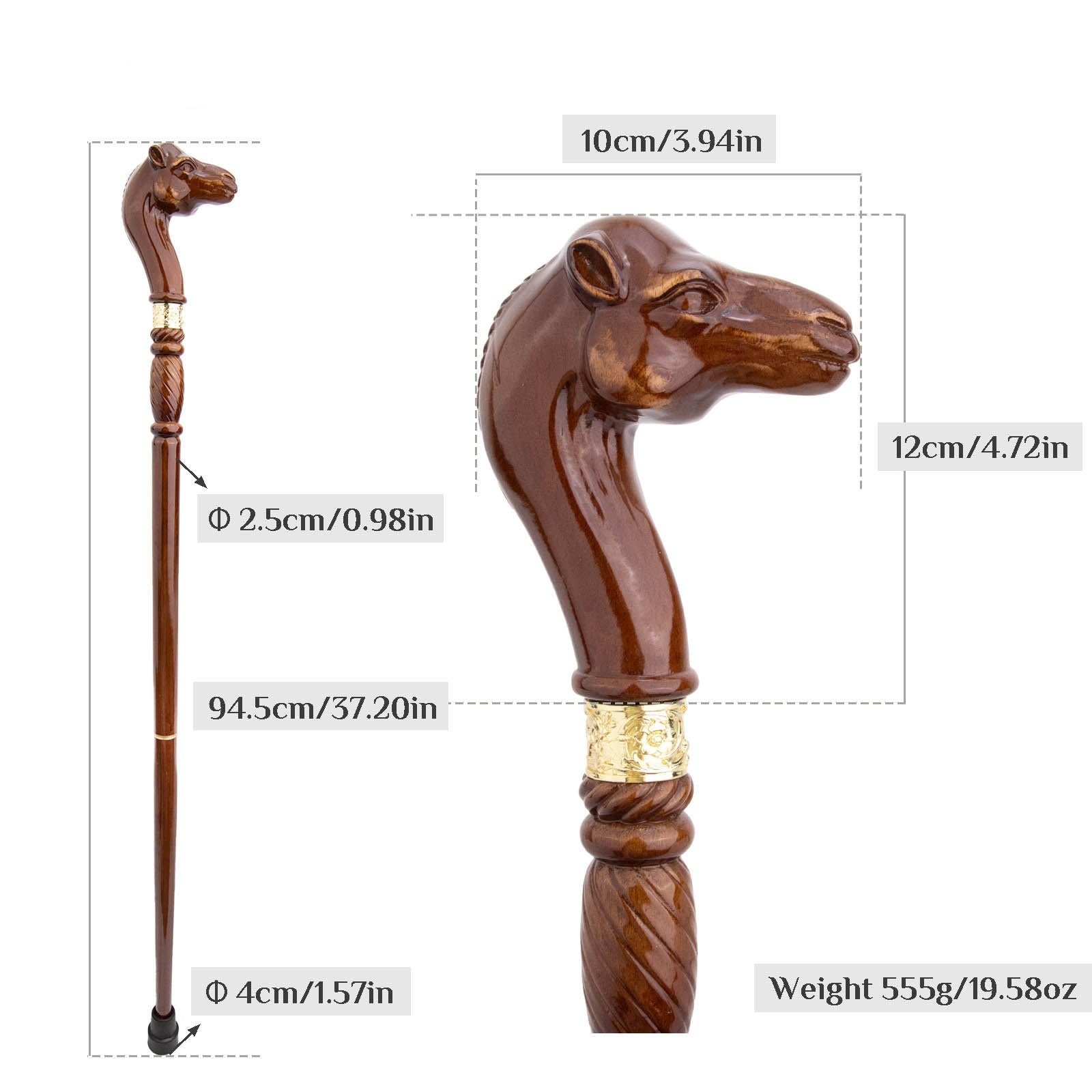 Drewniana Laska Z Paskami Na Nadgarstek, Elegancka, Ręcznie Rzeźbiona Drewniana Laska Z Głową Wielbłąda Dla Mężczyzn I Kobiet, 94,5 cm(Brown)
