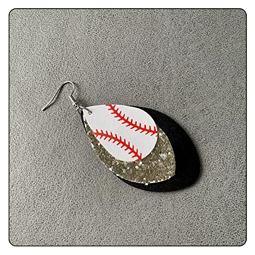 Punk Rock 2PCS Alloy Hook Earrings Drop Dangle Baseball Pattern Multi-layer Leather Earrings2