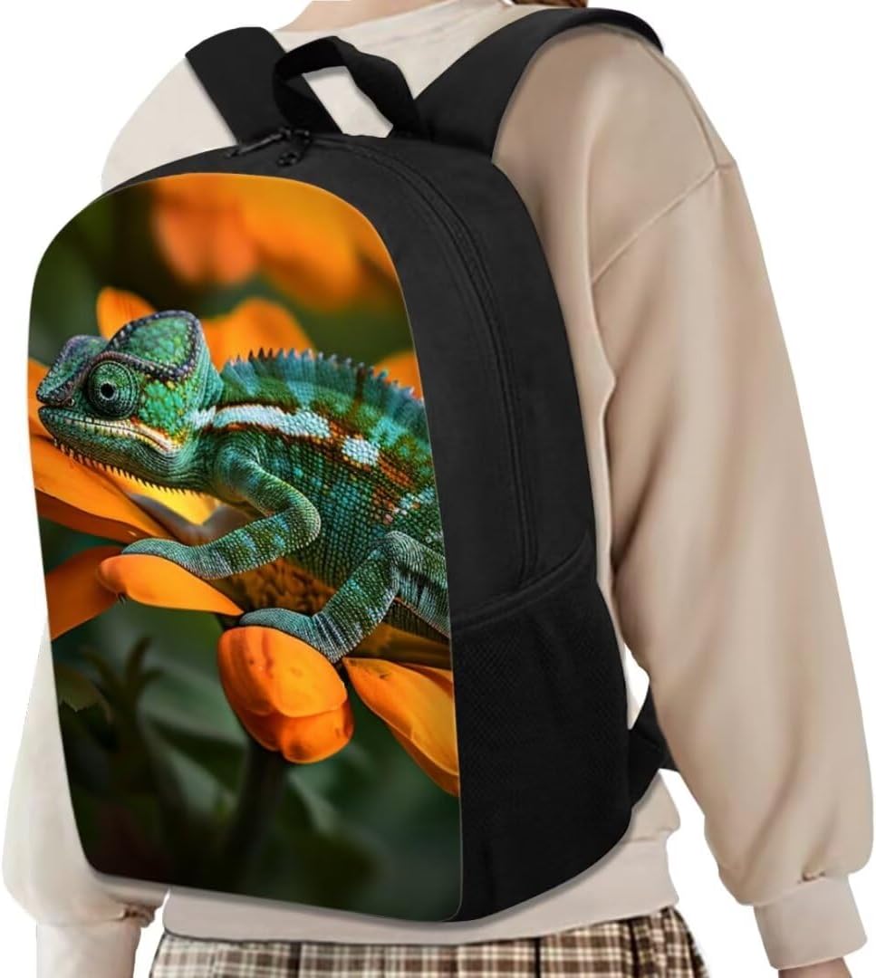 Beauty Collector Chameleon Backpack With Lunch Box School Bags 17 Inch Bookbag Primary School Supplies Kids Pencil Pouch Pen Box Lunchbag Stationery Bag Daypack Set