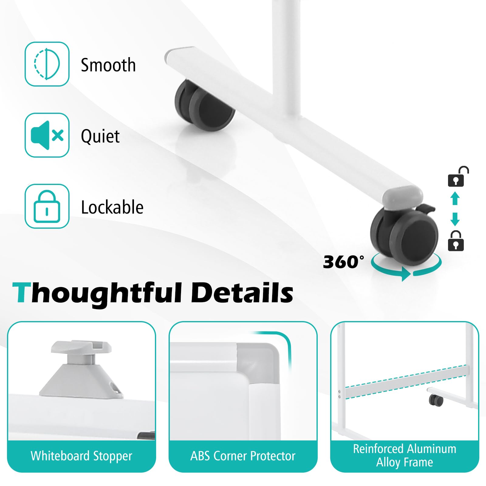 GYMAX Lavagna Magnetica con 4 Ruote, Lavagna Bifacciale con Set di Accessori, Cancellabile a Secco, Lavagna Mobile Regolabile in Altezza, per Scuola, Ufficio, Casa (60 x 90cm, Bianco)
