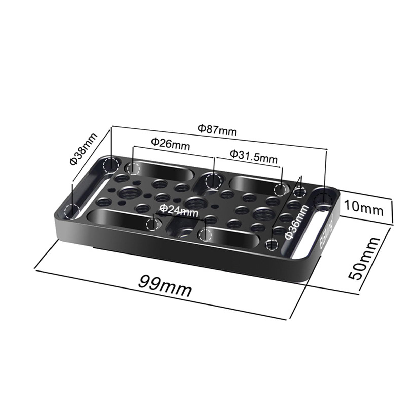 Piastra Di Prolunga "Cheese Plate" In Alluminio Con Fori 1/4″ E 3/8″ Per Fotocamere E Rig