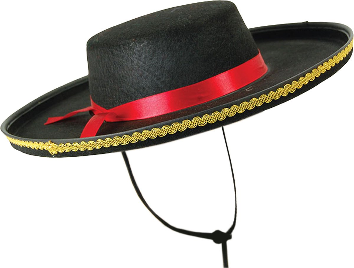 Bristol Novelty Black Adult Fancy Club Party Clubwear Accessory Spanish Gold Accents Felt Hat Uk