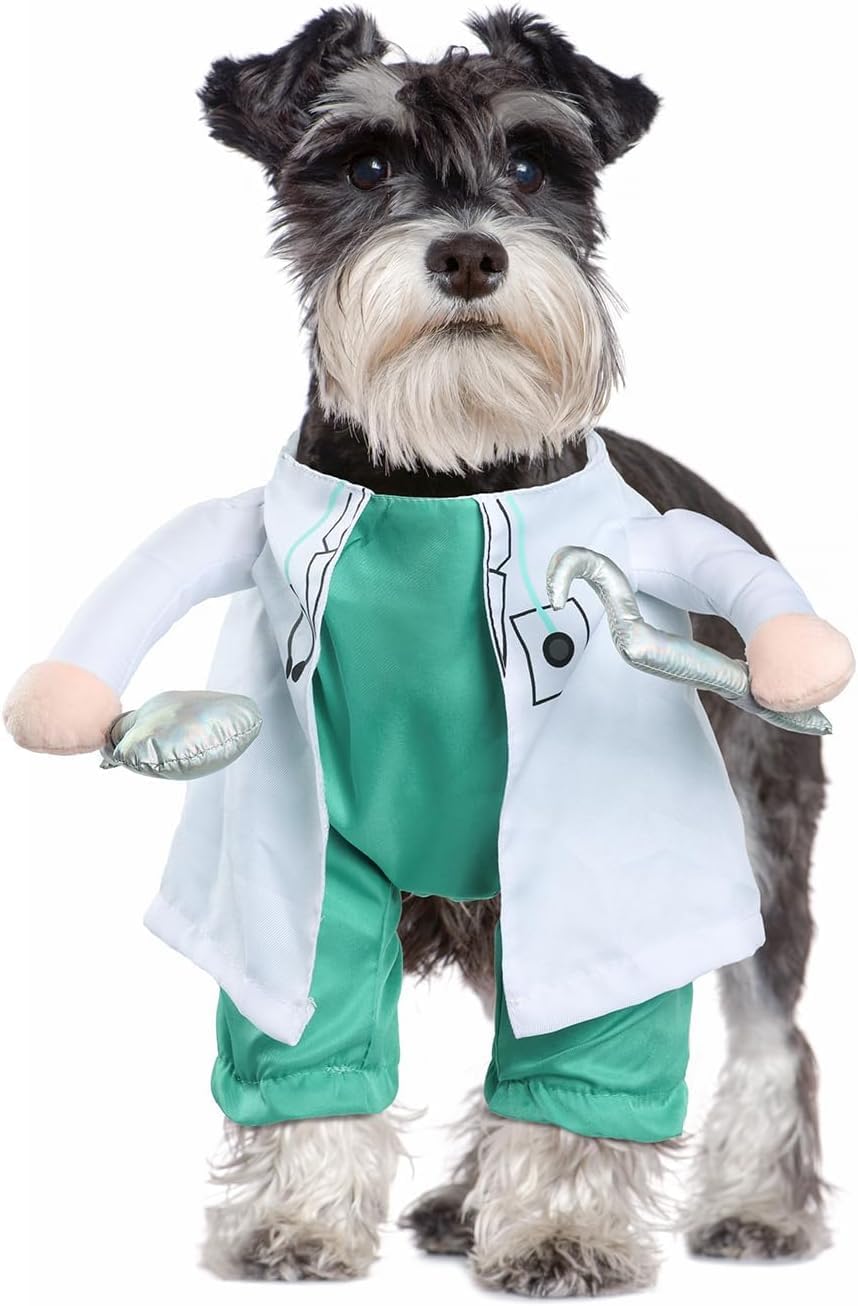 DELIFUR Dog Halloween Dentist Costume - Pet Doctor Dress Up Costume Funny Apparel Uniform Adjustable Doctor Cosplay Outfit for Small Medium Dog (Large) Dentist Large