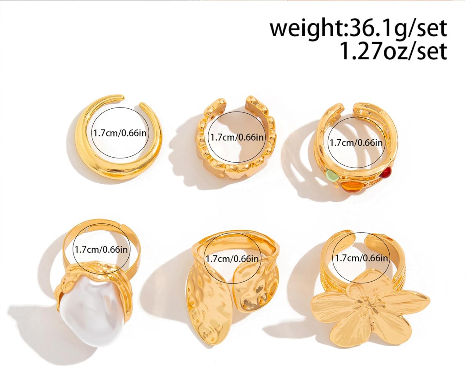 Chunky Gold Rings for Women Non Tarnish Stackable Baroque Pearl Flower Knuckle Rings Set Aesthetic Silver 6Pcs Trendy Dainty Open Midi Ring Set Jewelry Gifts - Image 7