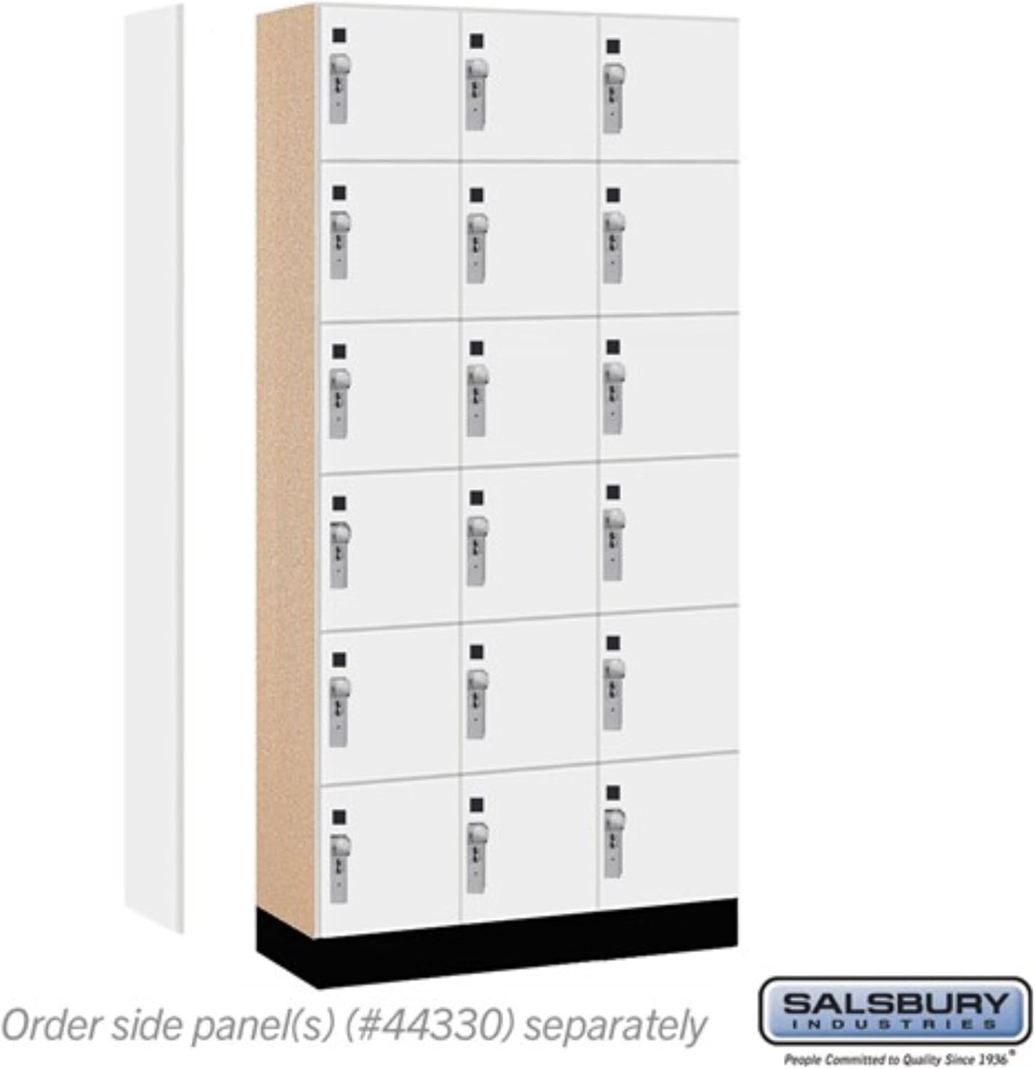 Salsbury 12" Wide Premier Wood Locker-Six Tier Box Style-3 Wide-6 Feet High-15 Deep-Arctic White-Silver Hasps