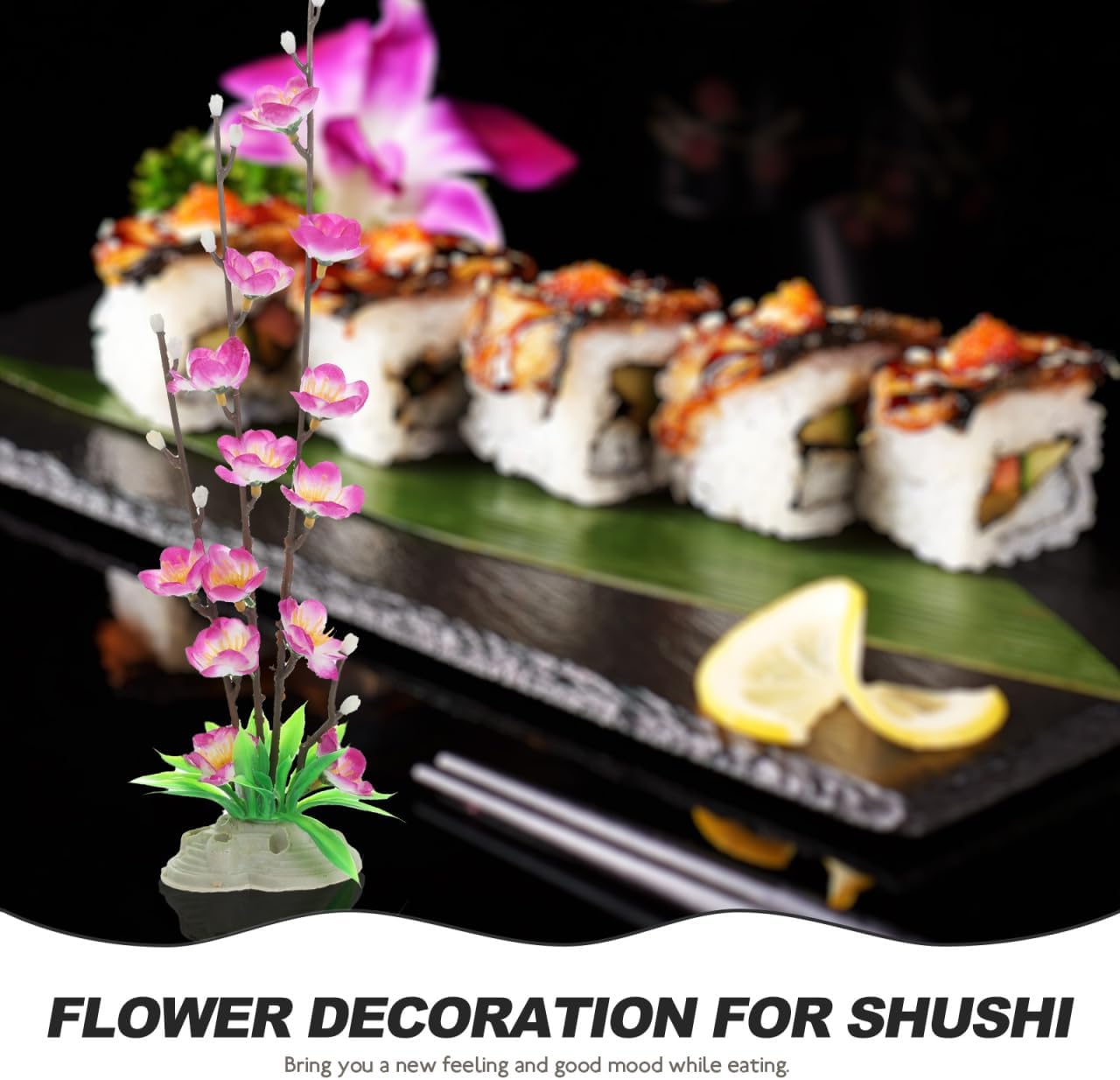 4Pcs Sushi Sashimi Plate Decoration Flower Artificial Flowers and Plants for Sushi Plate Serving Tray Japanese Style Bar and DIY Vase Decoration