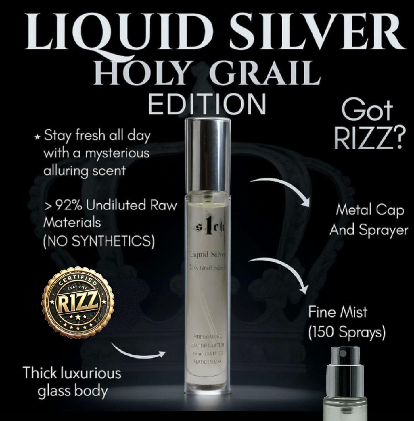 S1CK - Liquid Silver Holy Grail Edition Pheromone-Infused Cologne for Men Raw Pheromones Cologne Men Attraction Lasting Spray USA-Made Bold Strength Scent for Him - Image 3