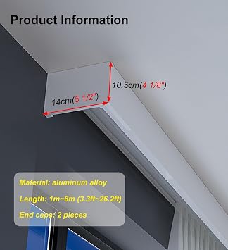 Ceiling Mounted Curtain Pelmet Box Only, Aluminum Alloy Window Valance Box Frame Kit, Decorative Curtain Rail Cornice Boards for Roller Blinds(White,1.5m (4.9ft))