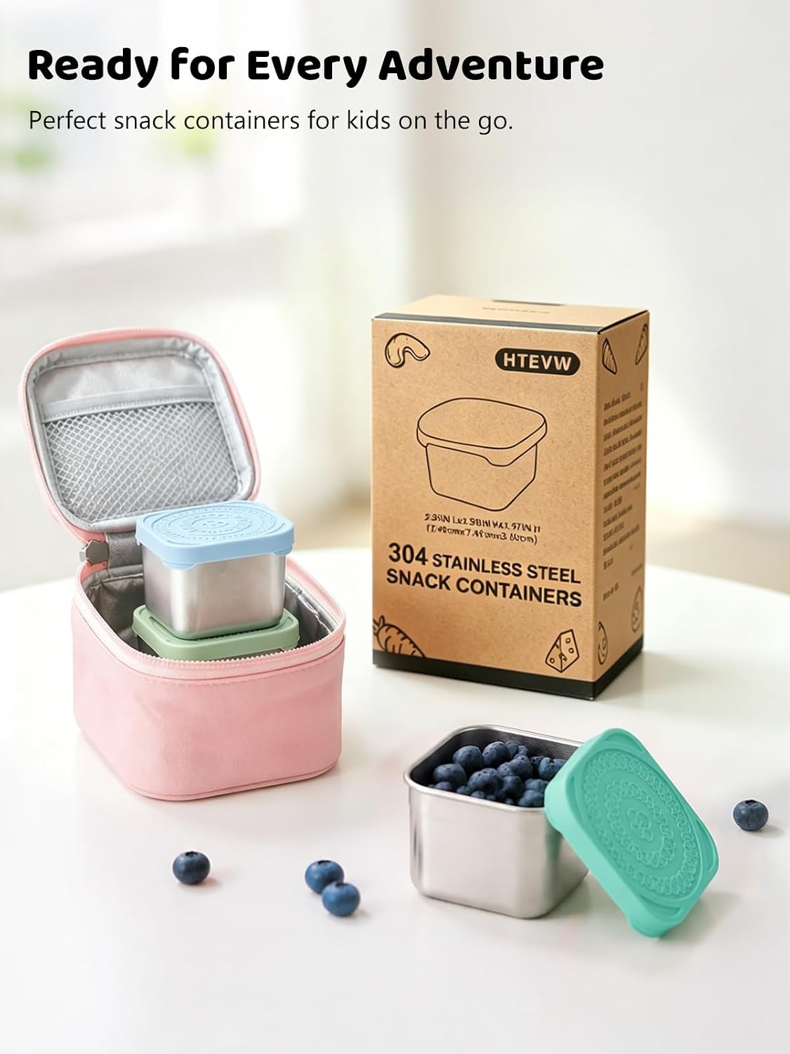 HTEVW 6Pack 6oz Stainless Steel Snack Containers for Kids, Easy Open Leak Proof Metal Toddler Snack Containers with Silicone Lids, Stackable Metal Toddler Lunch Box for School-U.S.Design Patent