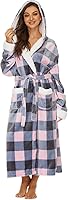 iniber Women's Plush Fleece Hooded Bathrobe Long Fuzzy Fluffy Robe Soft Warm Winter Loungewear