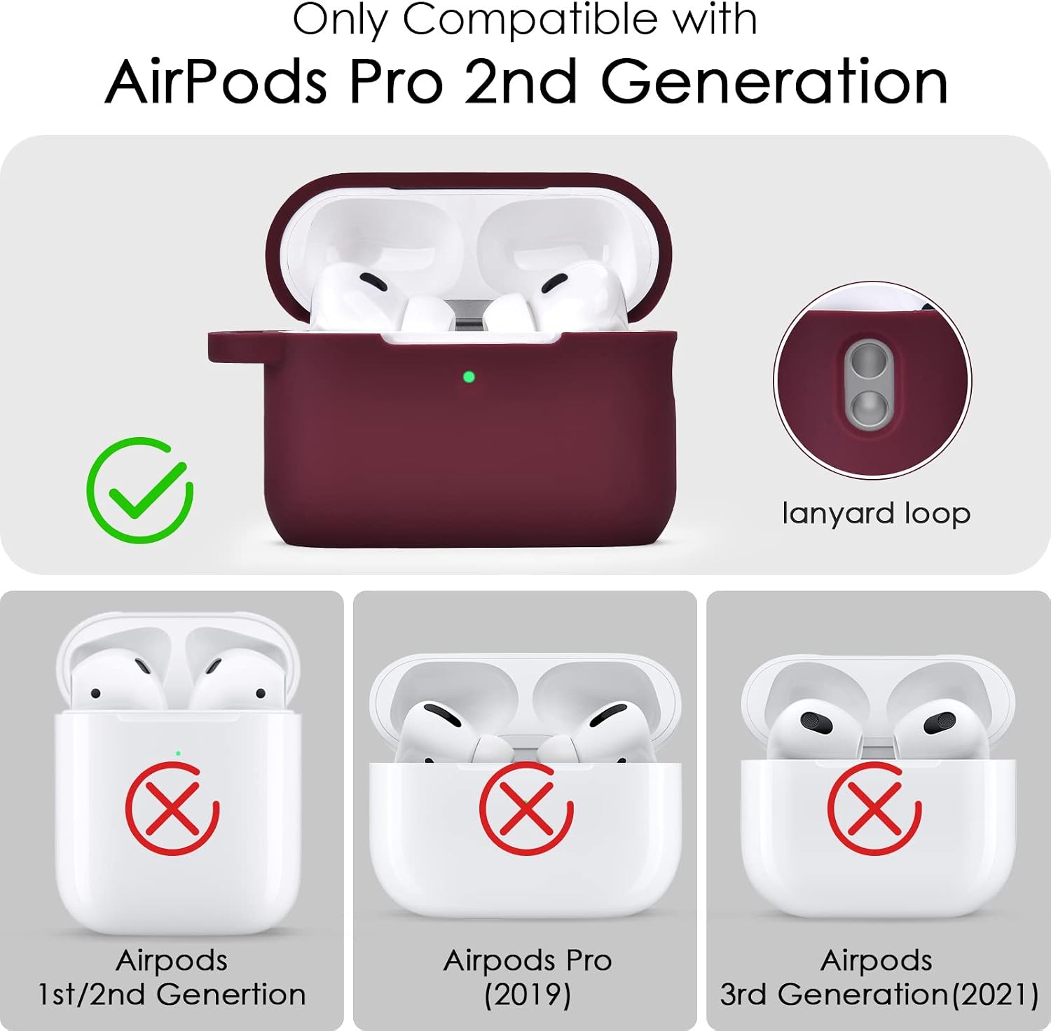 Filoto Airpod Pro 2 Case, Cute Airpods Pro 2 Cover for Women Girls, Silicone Protective Airpods Pro 2 Case with Bling Bracelet Keychain (Bling Burgundy)